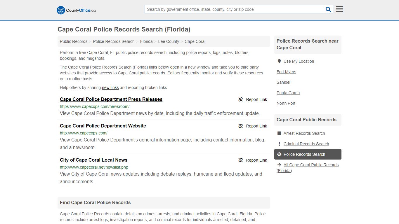 Cape Coral Police Records Search (Florida) - County Office