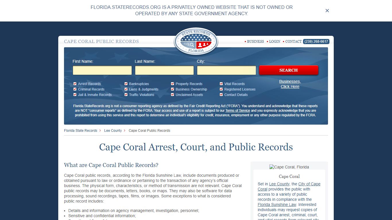 Cape Coral Arrest and Public Records | Florida.StateRecords.org
