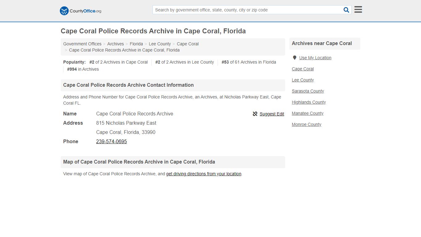 Cape Coral Police Records Archive in Cape Coral, Florida